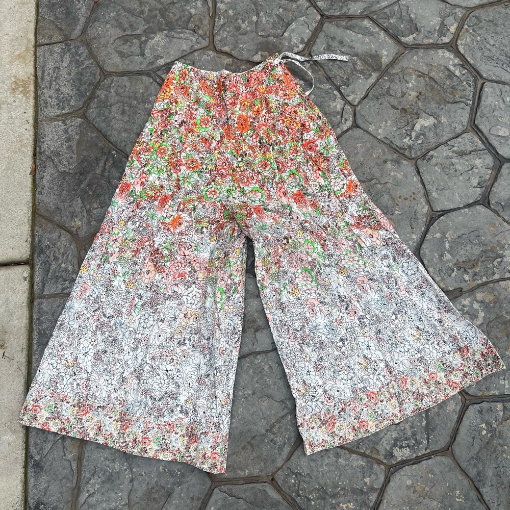 Free people multicolored floral wide legged pants size small